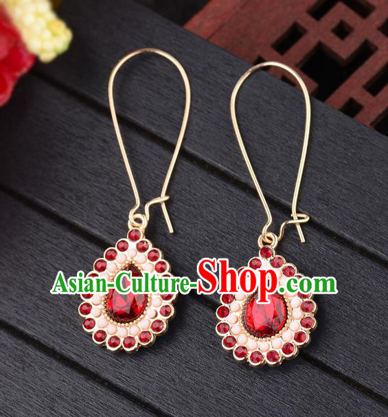 Asian India Traditional Accessories Asia Indian Bollywood Dance Earrings Jewelry Red Crystal Eardrop for Women