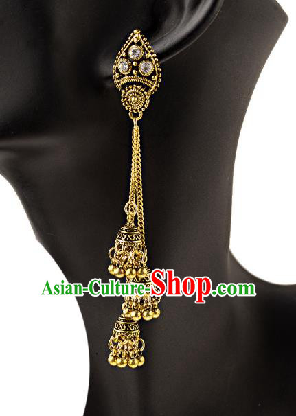 Asian India Traditional Accessories Asia Indian Bollywood Dance Golden Birdcage Earrings Jewelry Bells Tassel Eardrop for Women