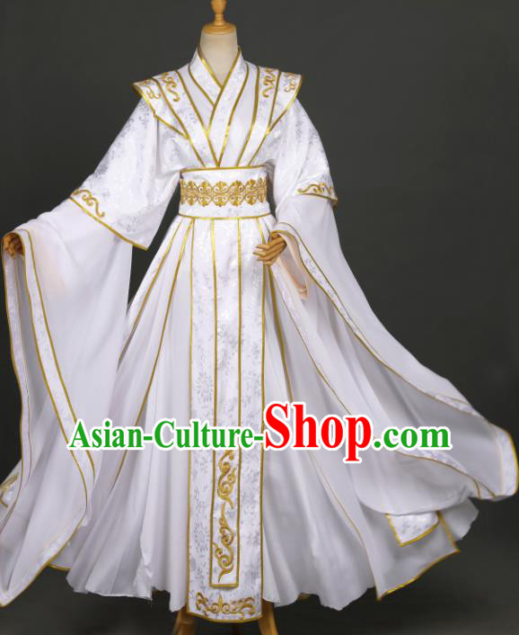 Traditional Chinese Cosplay Chivalrous Knight White Costumes Ancient Royal Prince Xie Lian Garment Swordsman Clothing for Men