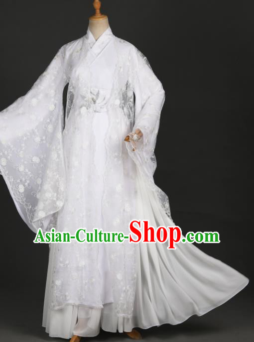 Traditional Chinese Cosplay Goddess Princess White Hanfu Dress Costumes Ancient Female Swordsman Clothing Heroine Apparel for Women