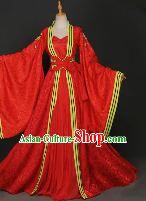 Traditional Chinese Cosplay Female Swordsman Red Hanfu Dress Costumes Ancient Princess Jiang Yanli Wedding Clothing for Women