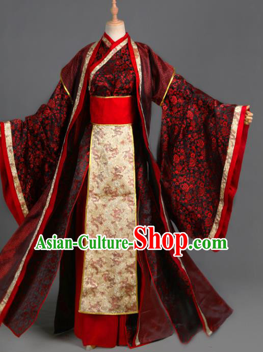 Traditional Chinese Cosplay Swordsman Wei Wuxian Wedding Costume Ancient Chivalrous Knight Garment Crown Prince Dark Red Clothing for Men