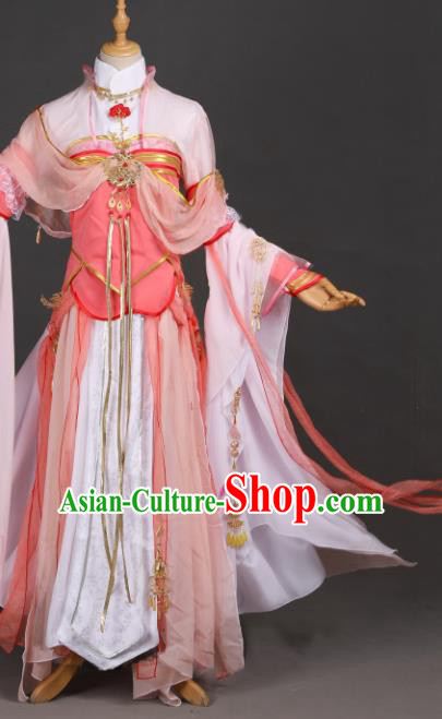 Traditional Chinese Cosplay Fairy Princess Pink Hanfu Dress Costumes Ancient Chivalrous Woman Clothing