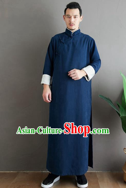 Republic of China National Navy Robe Traditional Tang Suit Costume Comic Dialogue Long Gown for Men