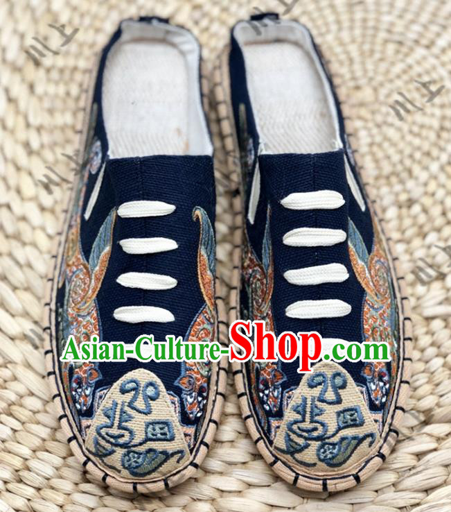 Chinese Traditional National Navy Canvas Shoes Embroidered Shoes Martial Arts Shoes Men Shoes Handmade Multi Layered Shoes