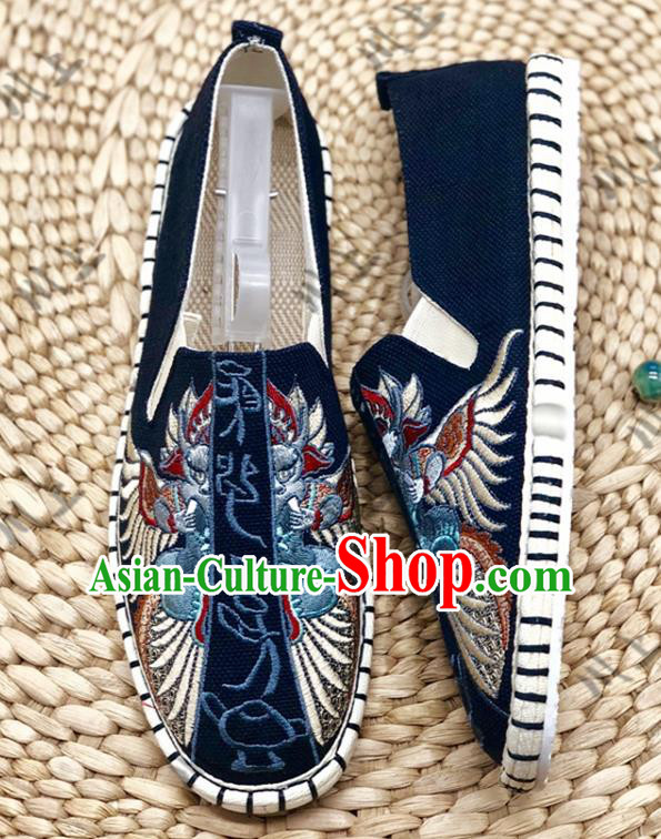 Chinese Traditional National Embroidery Navy Cloth Shoes Martial Arts Shoes Men Shoes Handmade Shoes Embroidered Shoes