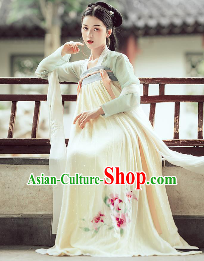 Traditional Chinese Tang Dynasty Palace Lady Costumes Ancient Court Maid Embroidered Blouse and Skirt Hanfu Dress Full Set