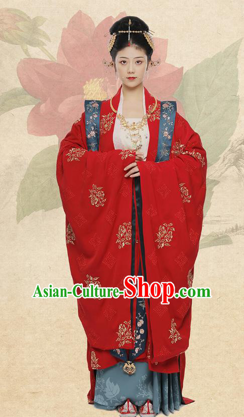 Traditional Chinese Song Dynasty Noble Lady Wedding Costumes Ancient Court Bride Embroidered Red Hanfu Dress Complete Set