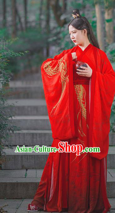 Traditional Chinese Jin Dynasty Noble Childe Wedding Costumes Ancient Swordsman Red Hanfu Clothing Complete Set