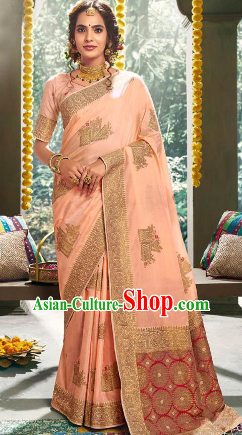 Asian India National Bollywood Pink Silk Saree Costumes Asia Indian Princess Traditional Blouse and Sari Dress for Women