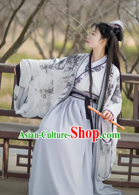 Traditional Chinese Jin Dynasty Heroine Historical Costumes Ancient Female Swordsman Hanfu Dress Apparel Full Set