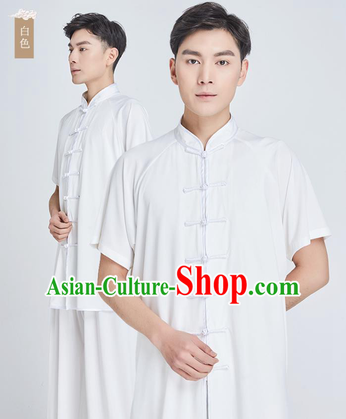 Top Grade Kung Fu Costume Martial Arts Training White Milk Fiber Uniform Shaolin Gongfu Tai Ji Clothing for Men