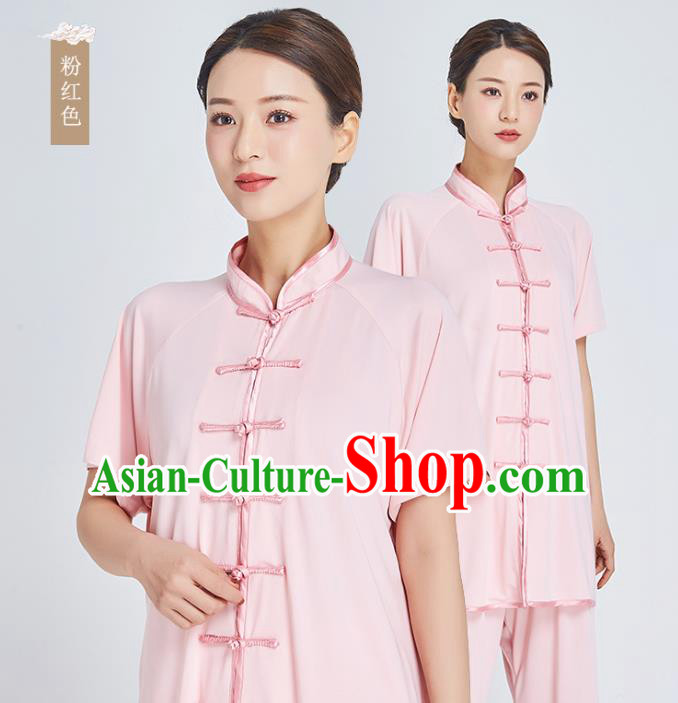 Top Grade Kung Fu Costume Martial Arts Training Pink Milk Fiber Uniform Shaolin Gongfu Tai Ji Clothing for Women