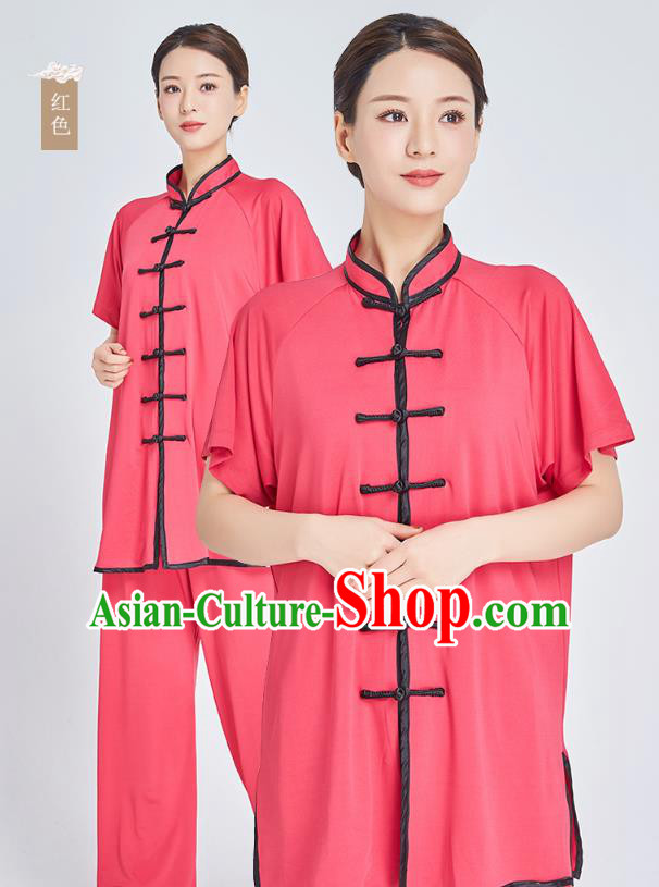 Top Grade Kung Fu Costume Martial Arts Training Red Milk Fiber Uniform Shaolin Gongfu Tai Ji Clothing for Women