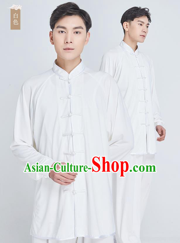 Top Grade Martial Arts Training White Milk Fiber Uniform Kung Fu Costume Shaolin Gongfu Tai Ji Clothing for Men