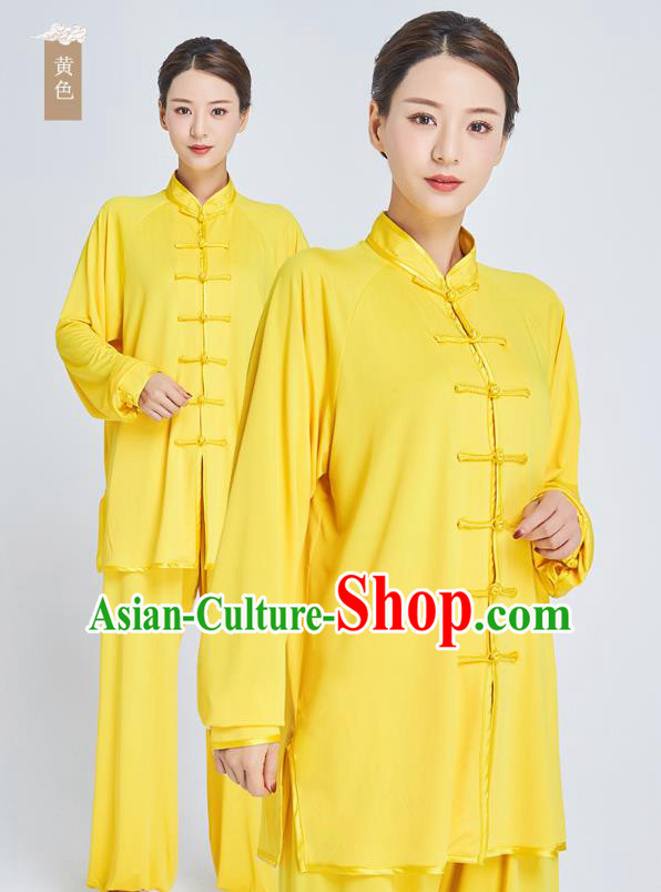 Professional Kung Fu Training Yellow Milk Fiber Uniforms Martial Arts Shaolin Gongfu Costumes Tai Ji Clothing for Women