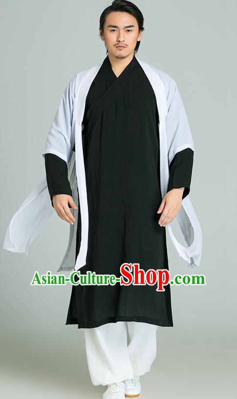 Top Grade Chinese Tai Ji Training Uniforms Kung Fu Martial Arts Costume Shaolin Gongfu White Cloak Black Shirt and Pants for Men