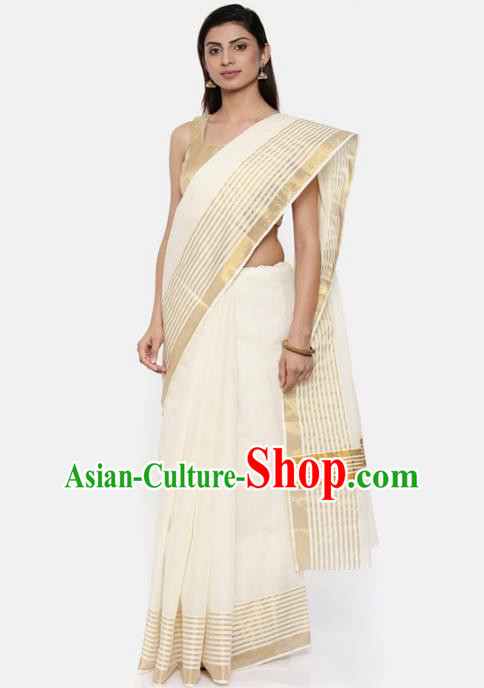 Asian India National White Saree Asia Indian Festival Dance Costumes Traditional Female Blouse and Sari Skirt Full Set