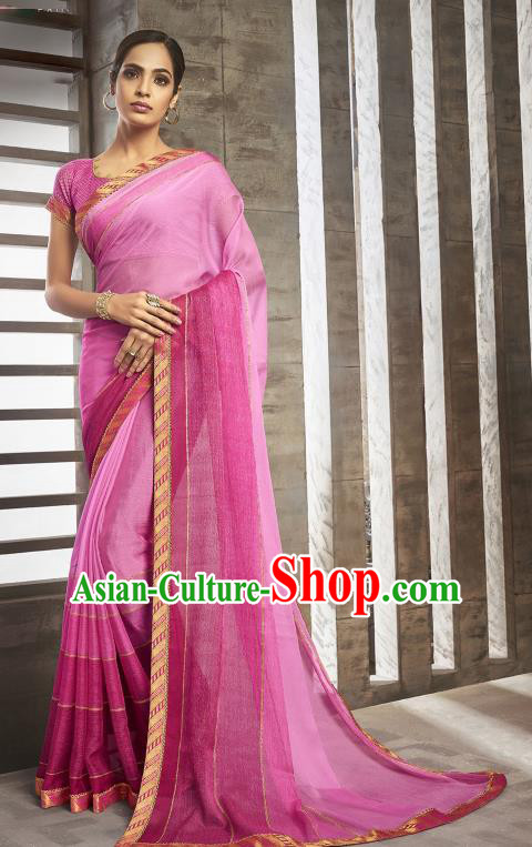 Asian India National Bride Peach Pink Chiffon Saree Dress Asia Indian Festival Blouse and Sari Traditional Bollywood Dance Costumes for Women