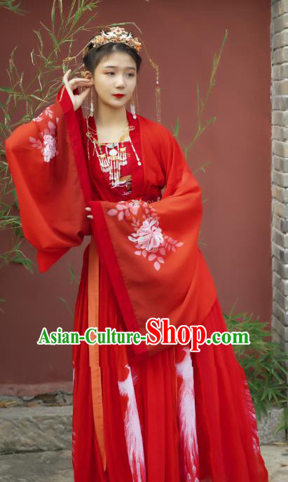 Traditional Chinese Tang Dynasty Bride Historical Costumes Ancient Royal Princess Hanfu Dress Apparel Wedding Blouse and Skirt for Women