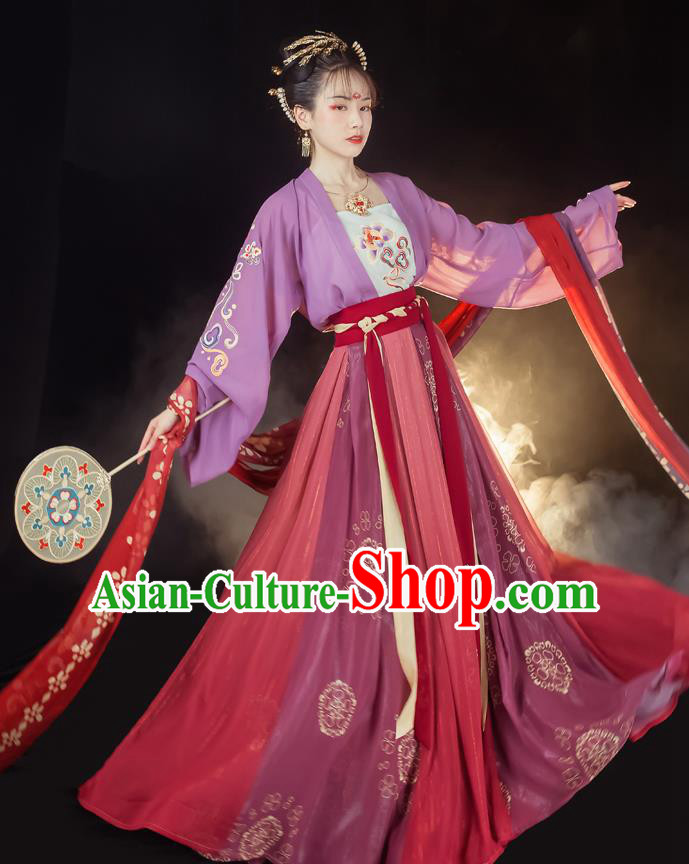 Traditional Chinese Tang Dynasty Young Lady Historical Costumes Ancient Civilian Woman Hanfu Dress Garment Blouse Camisole and Skirt Full Set