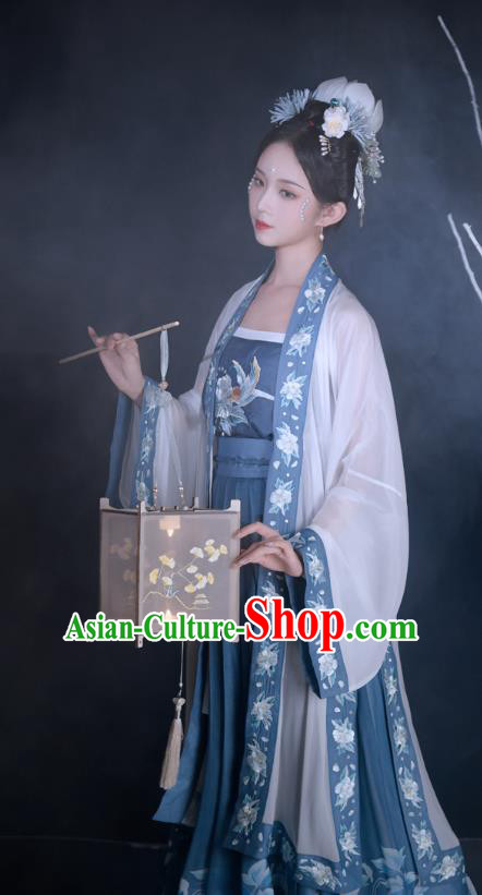 Traditional Chinese Song Dynasty Historical Costumes Ancient Noble Concubine Hanfu Garment Embroidered BeiZi Camisole Blouse and Skirt Full Set