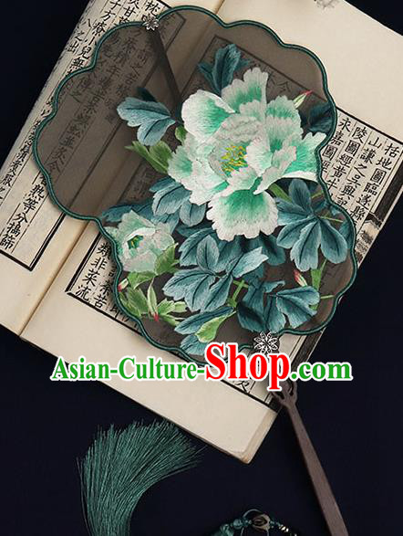 China Suzhou Embroidered Peony Palace Fan Traditional Wedding Bride Silk Fan Handmade Double Side Hanfu Fan