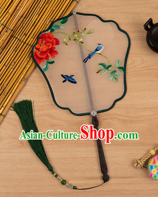 China Traditional Embroidered Peony Fan Classical Hanfu Accessories Ancient Princess Palace Fan Handmade Silk Fan