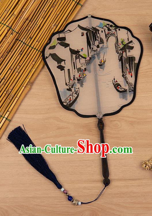 China Ancient Princess Palace Fan Handmade Silk Fan Traditional Embroidered Waterside Fan Classical Hanfu Accessories