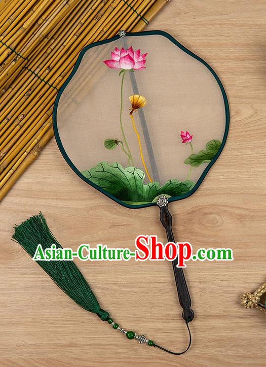 China Traditional Embroidered Lotus Fan Handmade Palace Fan Silk Fan Classical Hanfu Accessories