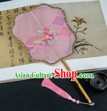 China Traditional Embroidery Hanfu Pink Silk Fan Embroidered Fans Handmade Palace Fan