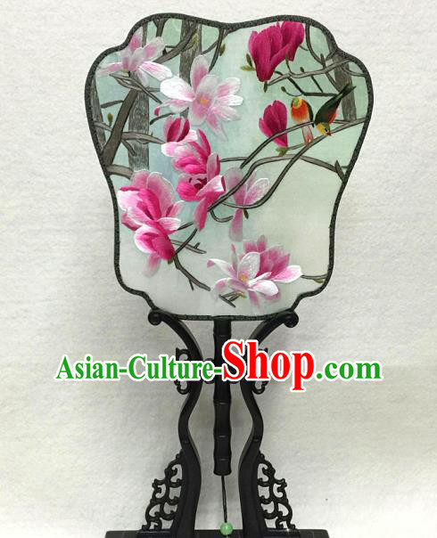 China Traditional Hanfu Fan Classical Dance Silk Fan Handmade Suzhou Embroidered Mangnolia Palace Fan