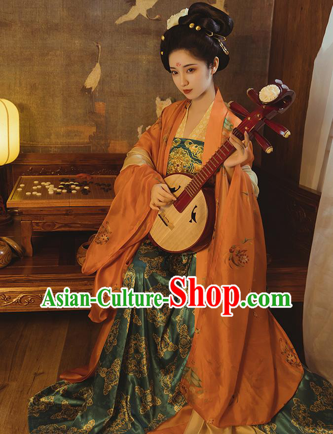 Ancient China Palace Beauty Embroidered Hanfu Dress Traditional Tang Dynasty Imperial Consort Historical Clothing