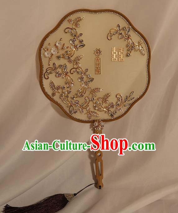 China Classical Dance Silk Fan Handmade Bride Crystal Palace Fan Traditional Wedding Plum Blossom Fan