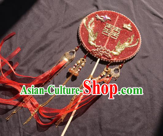 China Traditional Red Silk Hanfu Fan Handmade Palace Fan Classical Wedding Bride Circular Fan