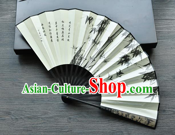Handmade Chinese Ancient Swordsman Fan Ink Painting Bamboo Folding Fan Carving Accordion Fan