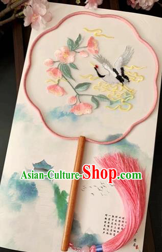 China Handmade Hanfu Silk Fan Ancient Princess Palace Fan Traditional Classical Embroidered Peach Blossom Fan