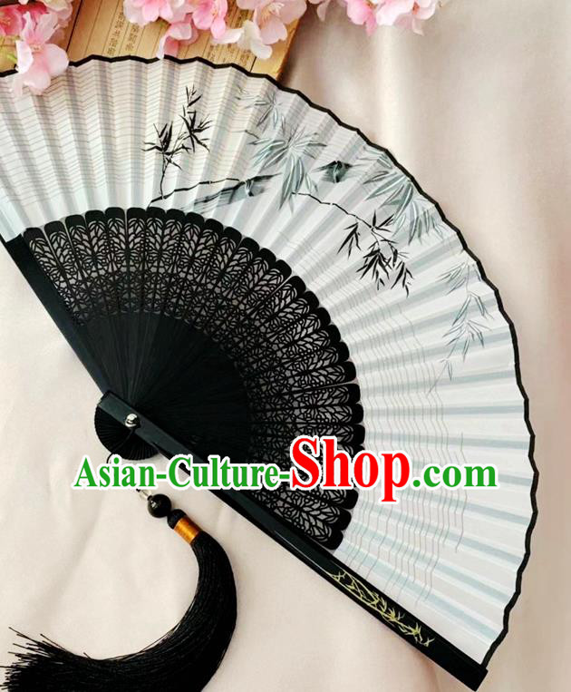 Chinese Classical Dance Silk Accordion Craft Handmade Bamboo Fan Ink Painting Bamboo Folding Fan