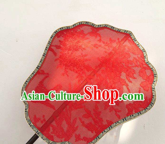 China Handmade Palace Fan Traditional Hanfu Fan Song Dynasty Jacquard Silk Fan Classical Dance Red Fan