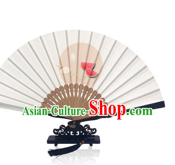 Handmade Great Heat Accordion Chinese White Silk Fan Printing Twenty Four Solar Terms Folding Fan