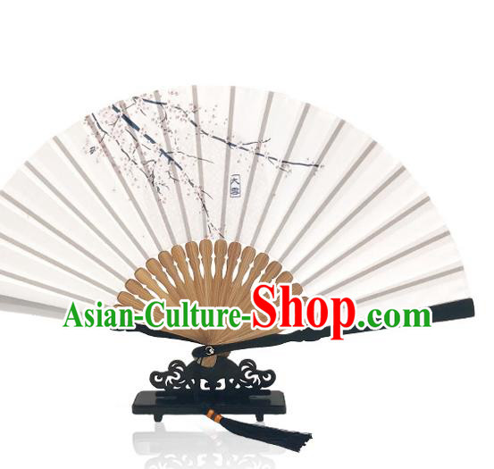 Chinese Classical Dance Plum Blossom Silk Fan Printing Twenty Four Solar Terms Folding Fan Handmade Great Snow Accordion