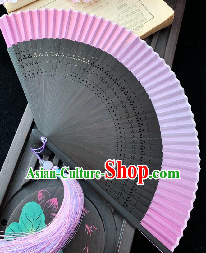 Chinese Handmade Dance Accordion Classical Pink Silk Folding Fan Bamboo Fan