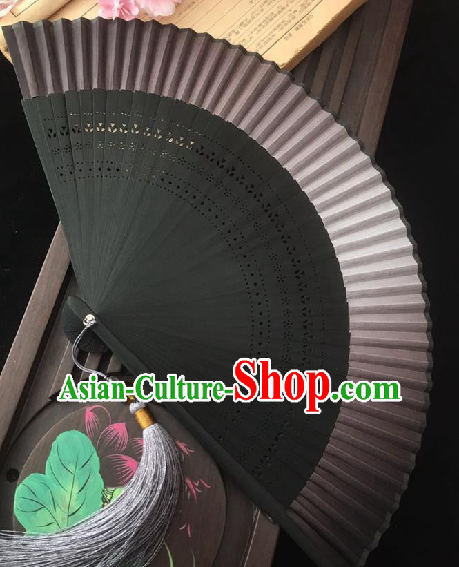 Chinese Classical Brown Silk Folding Fan Handmade Dance Accordion Bamboo Fan