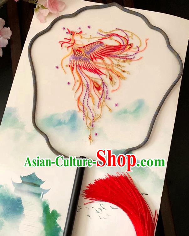 China Traditional Embroidered Phoenix Palace Fan Handmade Silk Fan Classical Dance Fan