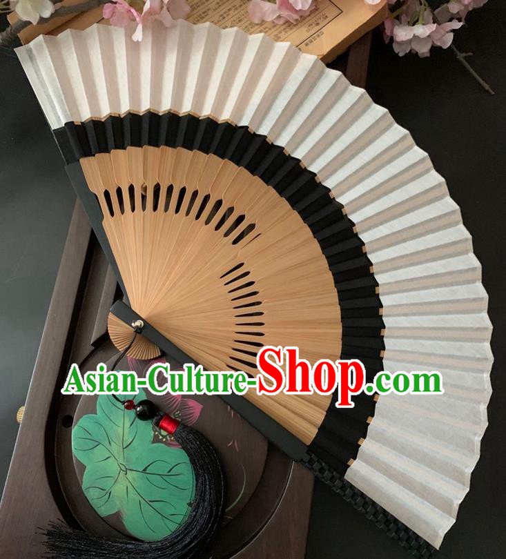 Chinese Handmade Dance Accordion Bamboo Fan Classical Black Flax Folding Fan