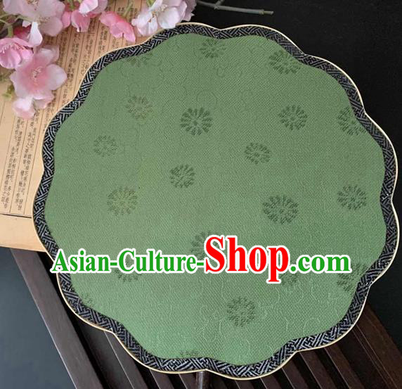 China Ancient Classical Hanfu Begonia Fan Traditional Song Dynasty Palace Fan Handmade Jacquard Green Silk Fan