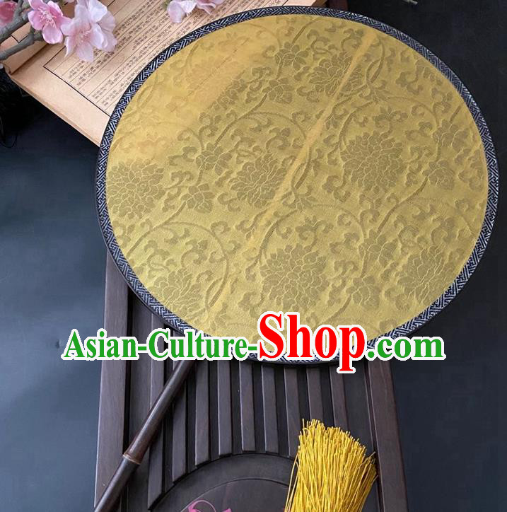 China Classical Hanfu Circular Fan Traditional Song Dynasty Palace Fan Handmade Jacquard Yellow Silk Fan