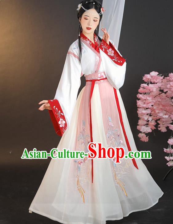China Traditional Jin Dynasty Palace Lady Historical Clothing Ancient Young Beauty Hanfu Dress Costume