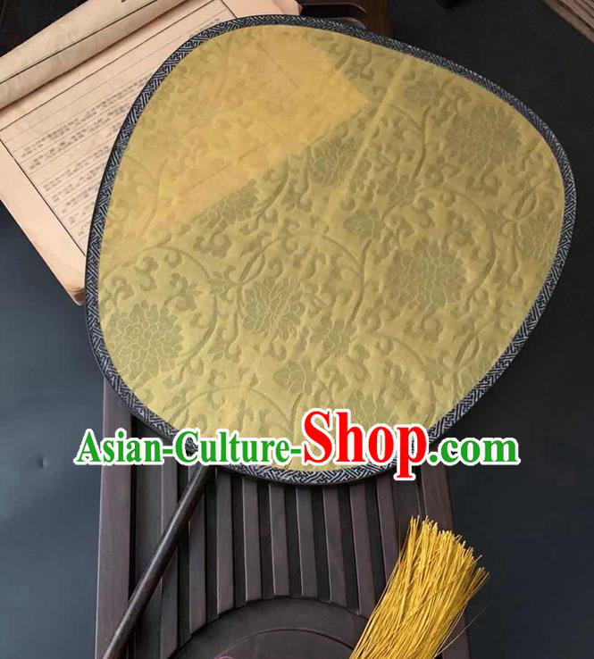 China Traditional Ancient Song Dynasty Princess Palace Fan Classical Hanfu Fan Handmade Jacquard Peony Yellow Silk Fan