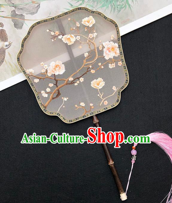 China Silk Fan Classical Dance Fan Handmade Embroidered Flowers Palace Fan Traditional Hanfu Fan